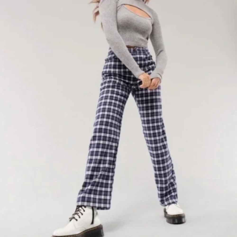 Hollister Navy Plaid Pants 0R